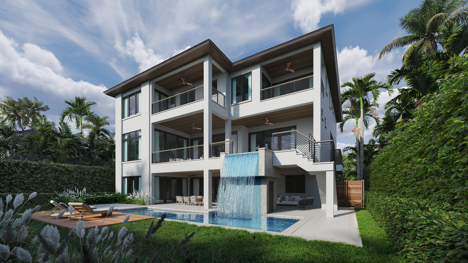 Diamond Custom Homes’ Channel Drive residence will feature a second-story infinity-edge pool, spacious outdoor living and dining areas and a third-story master suite with private balcony.